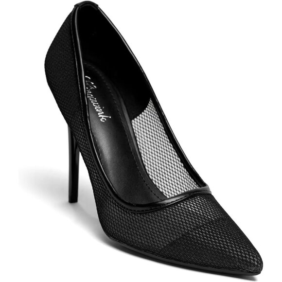 4 Inch Mesh-Black Womens Pumps High Heels Stiletto Pointed Closed Toe Shoes - Picture 1 of 6